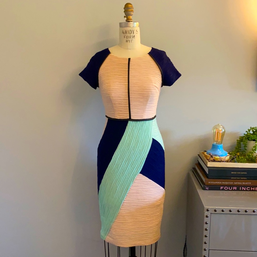 Maeve Sheath Dress With Color Blocking And Ruchin… - image 1